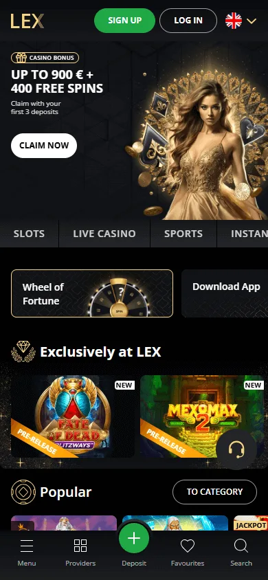 Lex Casino mobile home experience for casino and sports access